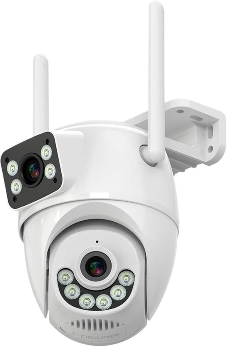 Beveiligingscamera Buiten - WIFI Camera - Huisbewaking - Dubbele Lens Dual Screen - 8MP HD - Wit