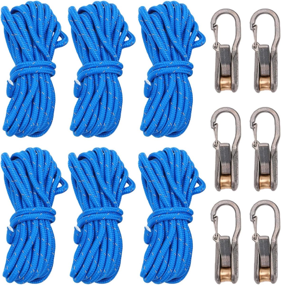Touwspangereedschap Set - Rolspanner Vastbindtouw - Kamperen Varen Thuisopslag - Slijtvast Zeer Sterk - 6 Stuks - Zwart