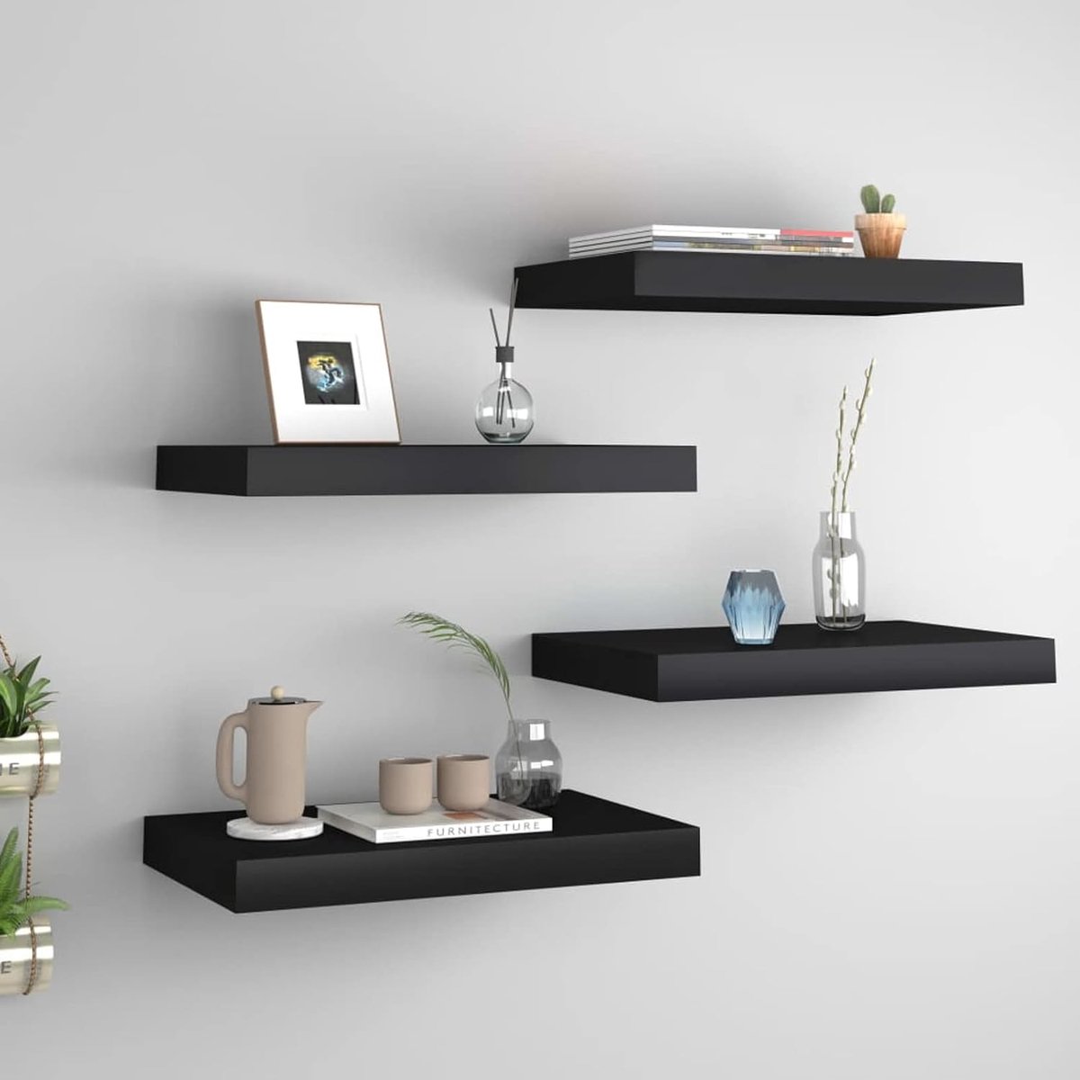 Wandplanken Set - Zwevende Planken - Decoratie Ophangen - Onzichtbaar Montagesysteem - 40x23 cm - Zwart