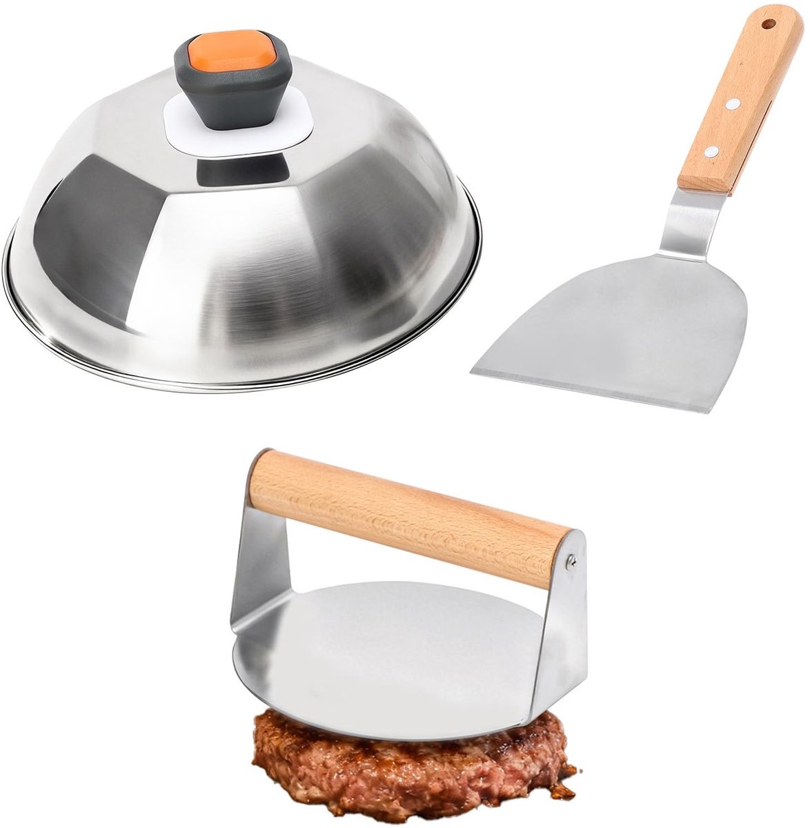 Dailygoods- Hamburgerpers Heavy-Duty - Smash Burger Kit - Grillspatel - Smeltkoepel - Professionele resultaten - Perfecte schroeiing - Burgerpers