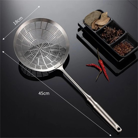 Roestvrijstalen Vergiet - Keukenzeef Skimmer - Frituren Groenten Scheppen - Verdikde Anti-verbranding Grip - 18 cm - Zilver — afbeelding 2