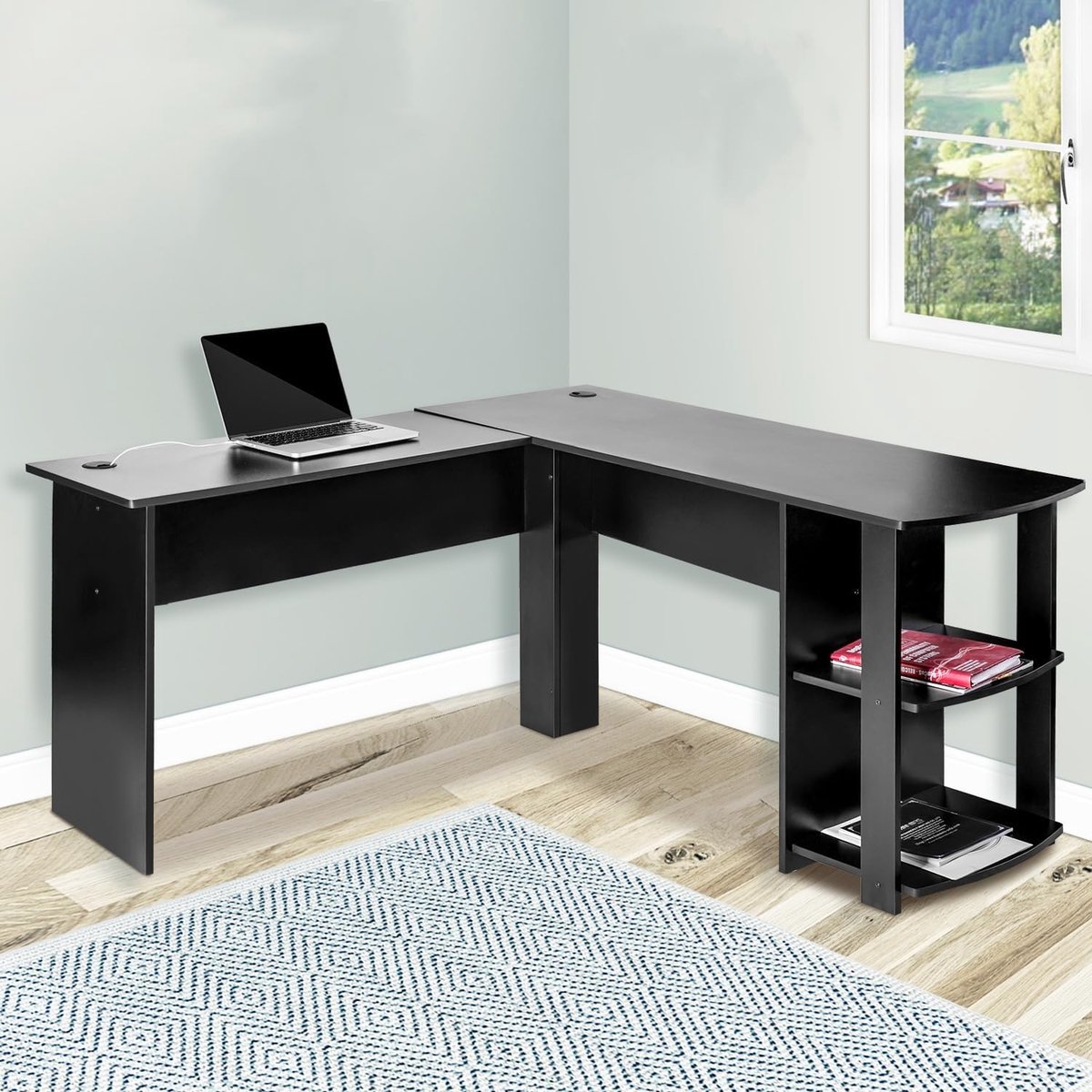 Hoekbureau - Werkplek bureau - Thuiswerken studie - L-vormig ontwerp - 140x140 cm - Zwart