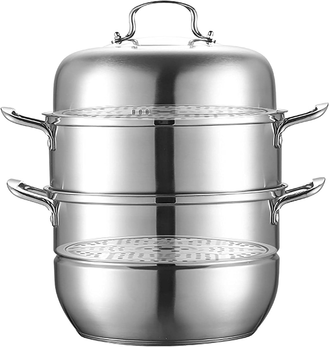 Stoompan Soeppan Grote pan Gerechten Stomen 3-laags Composietbodem 34 cm Zilverkleurig