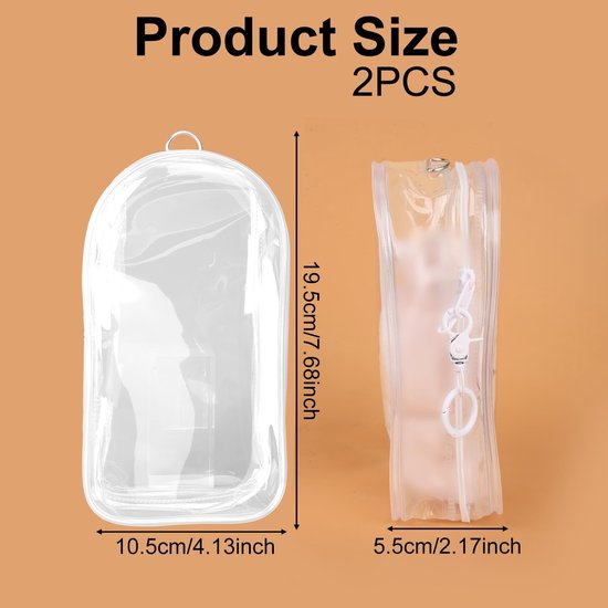 Beschermhoes voor Poppen - Waterdichte PVC-Tas - Set van 2 - Doorzichtige Figuren - Pompons - Sleutelhanger - Displaydoos - 19,5 x 10,5 cm — afbeelding 3