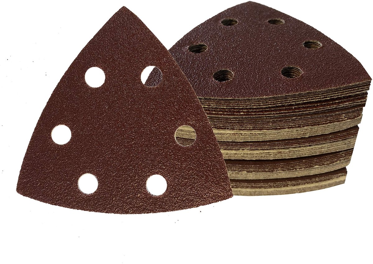 Dailygoods- Schuurdriehoek 50 Stuks - 93 x 93 x 93 mm - Korrel 40 - Deltaschuurmachine - 6 Gaten - Kunstharsgebonden - Schuurschijven