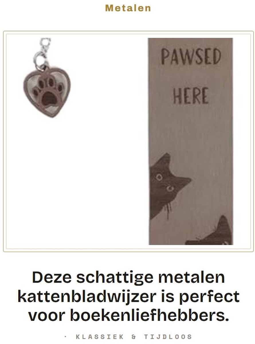 Dailygoods- Kattenbladwijzer Schattig Ontwerp - Metalen Bladwijzer - Lichtgewicht - Duurzaam - Compact - 12,9 x 2,5 cm - Boekenlegger