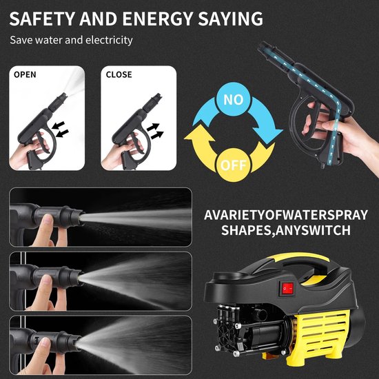 Dailygoods Hogedrukreiniger, krachtige waspistool voor auto's met antislip handvat, reinigingsmachine voor tuin, vloeren van Dailygoods — afbeelding 4