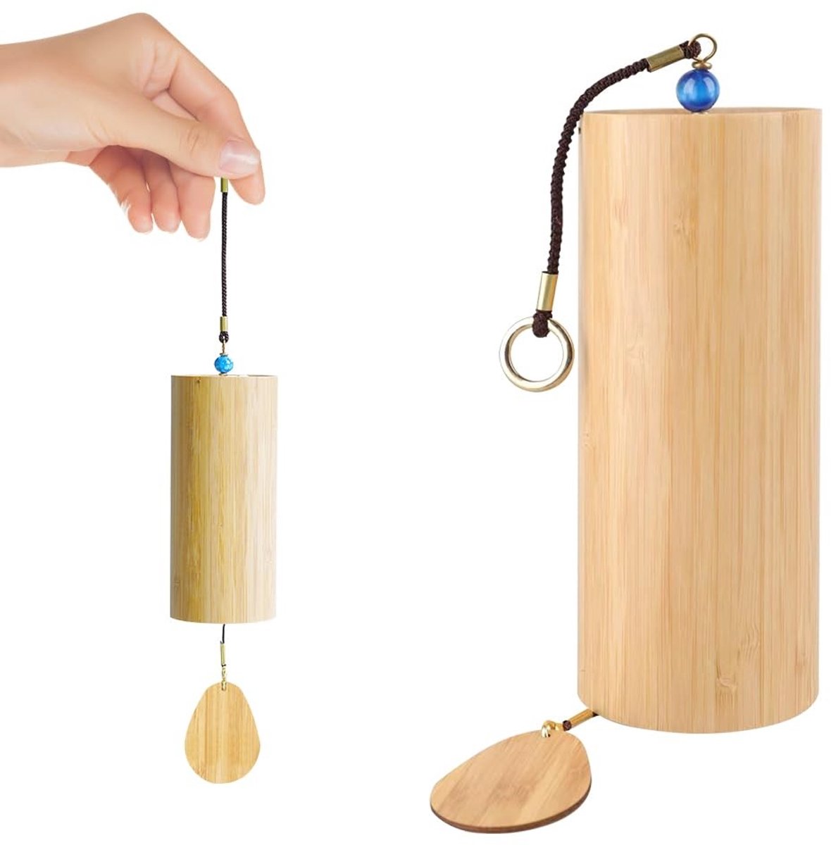 Dailygoods- Windgong Bamboe - Hangend Geluidsspel - Meditatie Decoratie - Klankspel voor Buiten - S-vormige Haken - 16,5 x 6,5 cm - Windklok