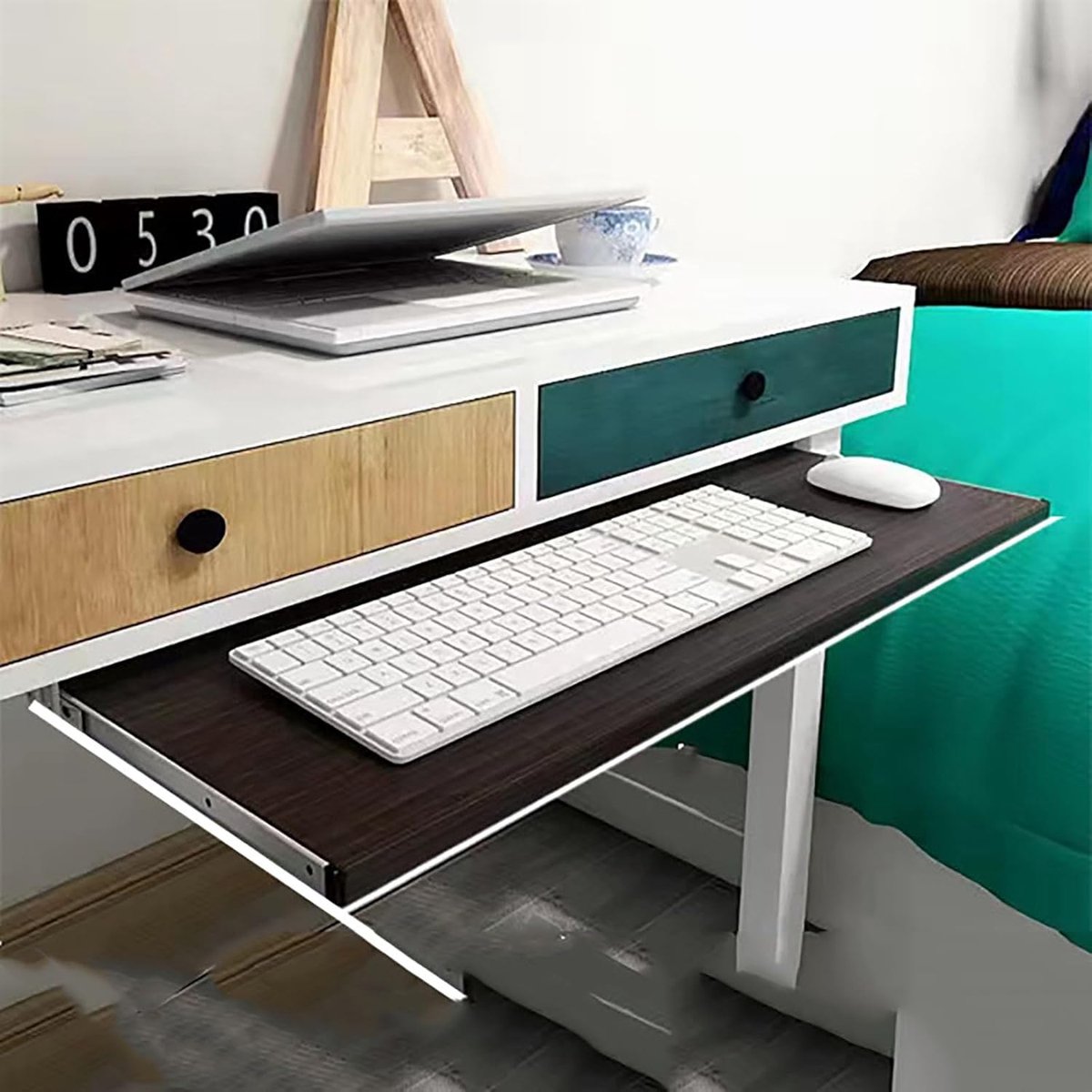 Houten Onder Bureau Lade - Uittrekbaar Toetsenbord Plank - Werkruimte Organiseren - Ergonomisch Ontwerp - 60x27cm - Zwart