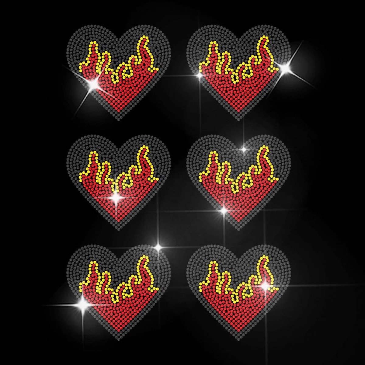 Dailygoods- Warmteoverdracht Sticker Vlam Hart Design - Strass Decals - Hotfix Transfer - Kleding Decoratie - DIY Ambachten - 29,7 x 21 cm