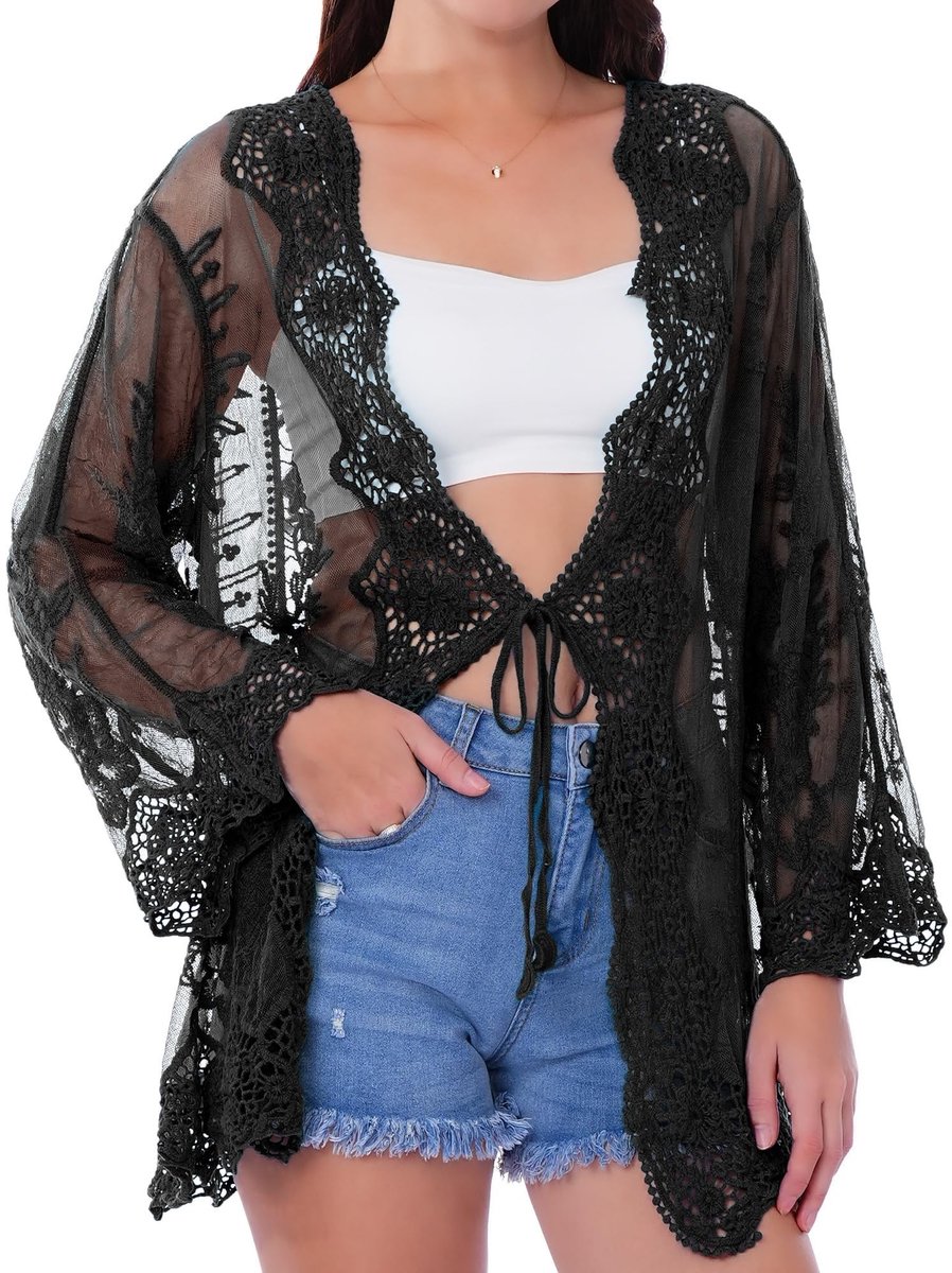 Dailygoods- Kimono Dames Mesh - Sexy Bikini Cover-Up - Zomer Strandbedekking - Losse Pasvorm - Ademend en Lichtgewicht - Transparante Netstof - Strandcover