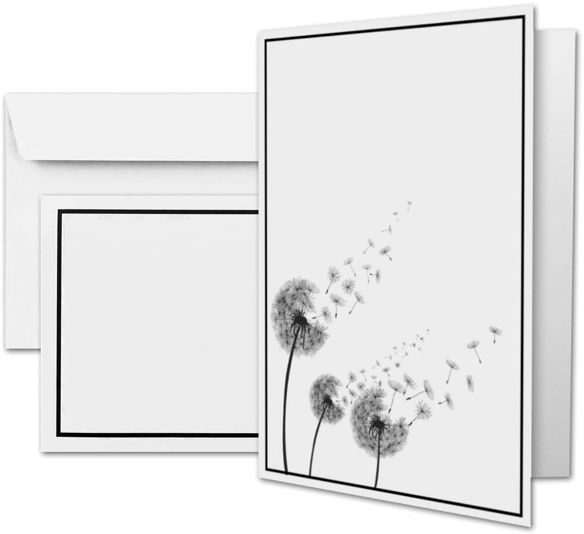 Dailygoods - 25 Rouwkaarten A6 met Paardenbloemen + Rouwenveloppen C6 - Dubbele Kaart