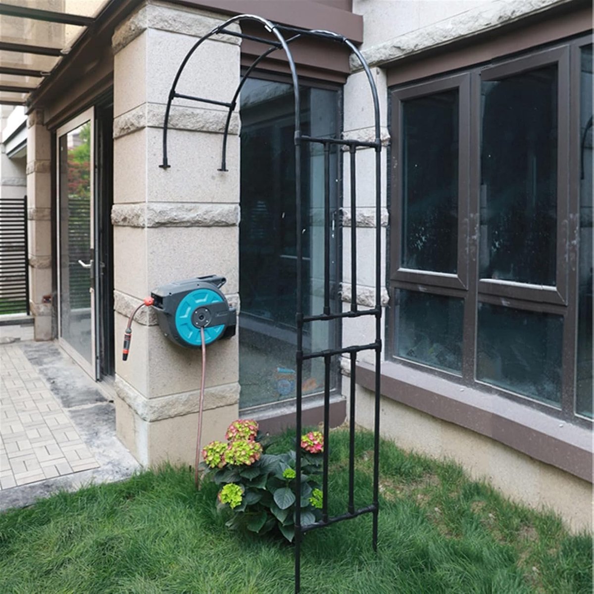 Metalen Rozenboog - Tuin Trellis - Klimplanten Ondersteunen - Weerbestendig Staal - 180x240x40cm - Zwart