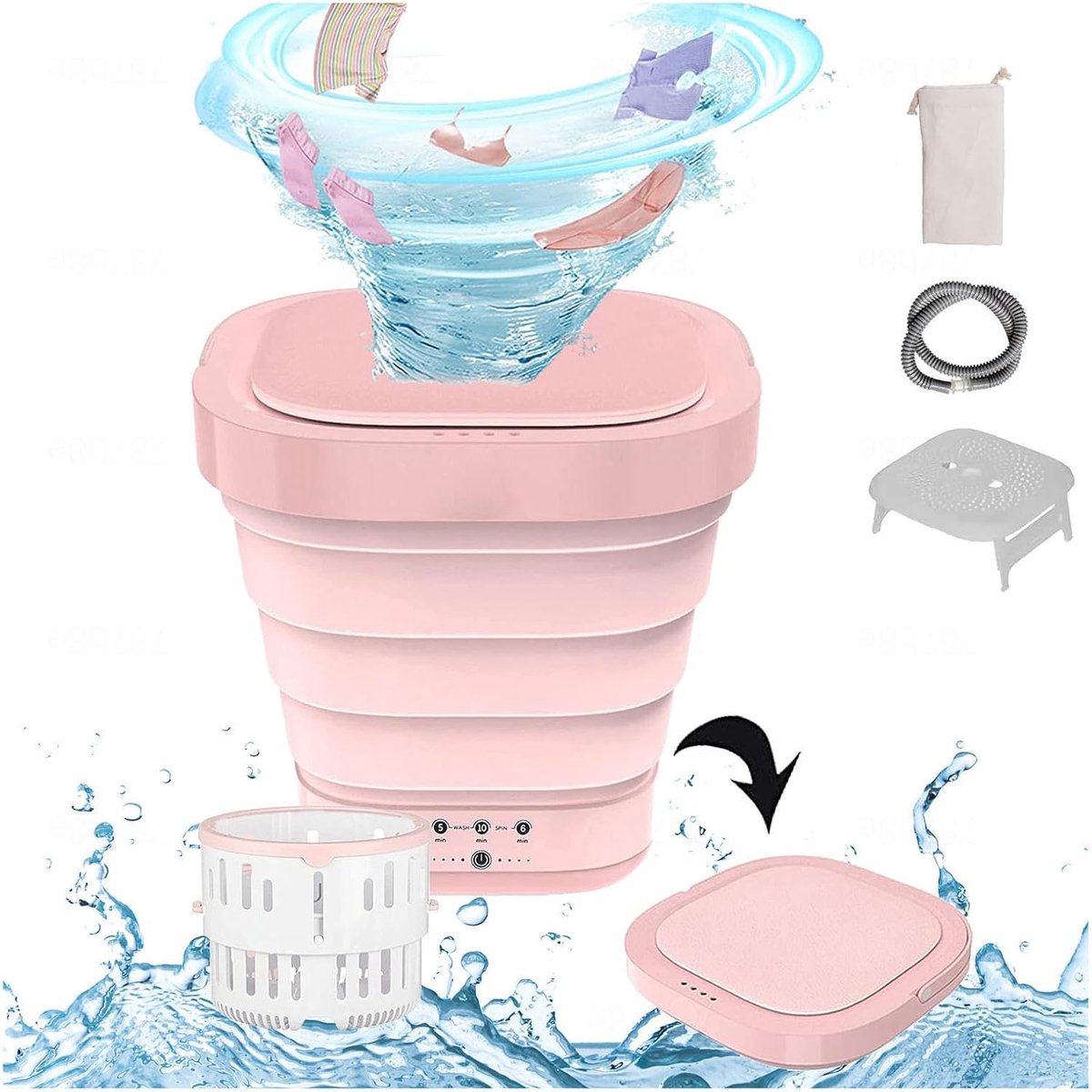 Mini Wasmachine Opvouwbaar Draagbare Wasmachine Kleding Reinigen Met Droogfunctie UV 10L Capaciteit Roze