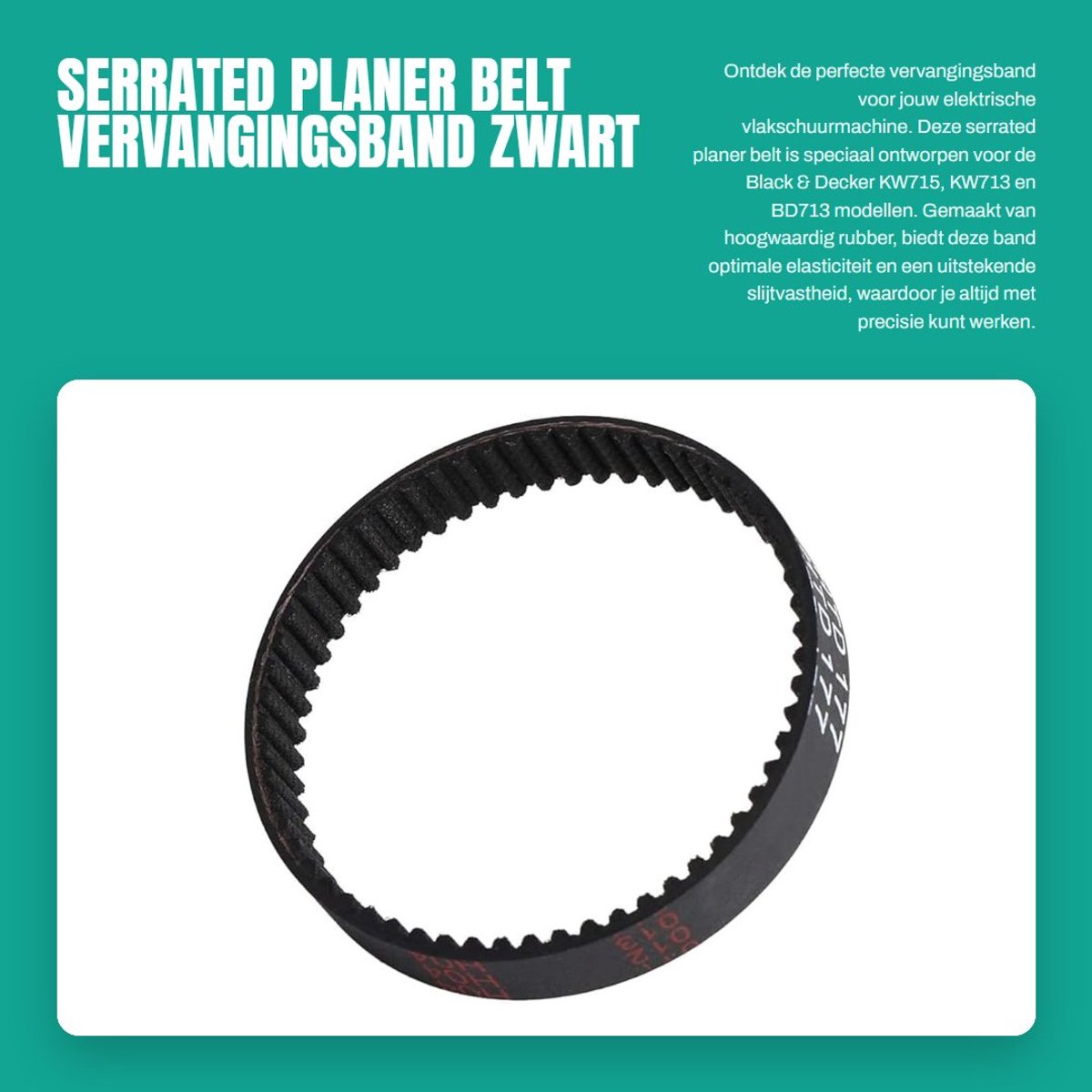 Dailygoods - Serrated Planer Belt - Vervangingsband - Zwart - Rubber - Duurzaam en Elastisch - Geschikt voor Black & Decker KW715 KW713 BD713