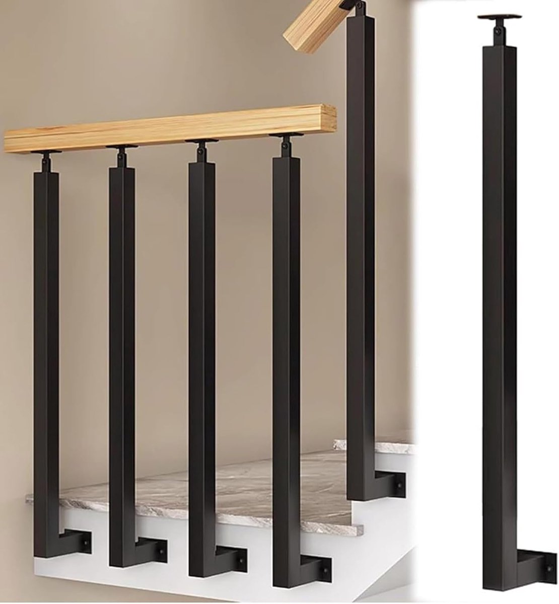 Leuningpaal - Trapleuning Steun - Veiligheid Verhoging - 270 Graden Verstelbaar - 60-115 cm - Zwart