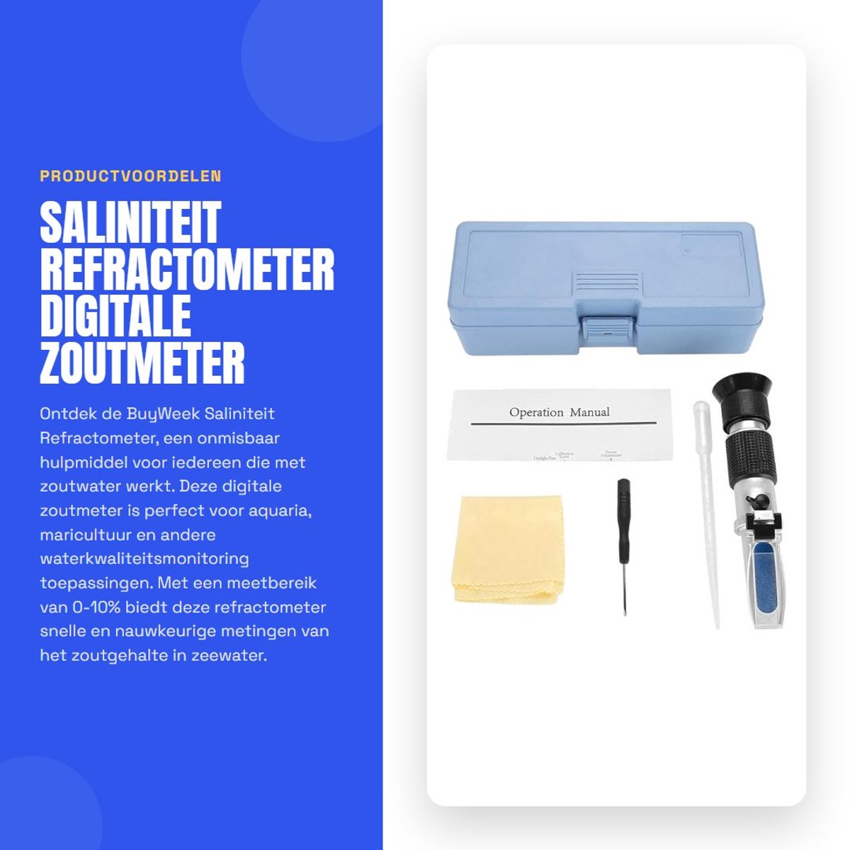Dailygoods - Saliniteit Refractometer - Digitale zoutmeter - Ideaal voor aquaria - 0-10% zoutgehalte - Accuraat en snel meten - Geschikt voor maricultuur