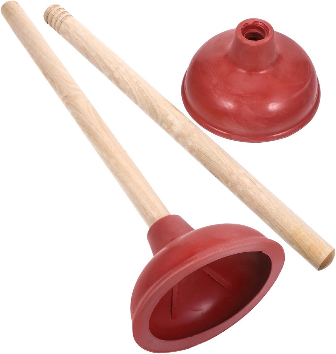 Ontstoppingszuiger Set - Zuiger en Steel - Afvoer Reinigen - Duurzaam Hout en Rubber - 47.5 cm Lengte - Rood
