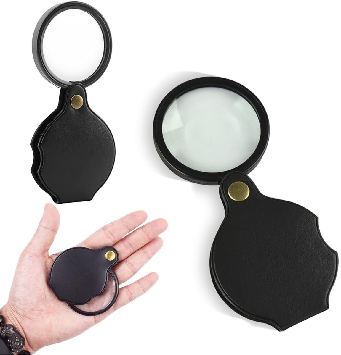 Dailygoods- Vergrootglas 10-voudige vergroting - Mini-zakvergrootglas - Draagbaar - Opvouwbaar - 2 stuks - Hoogwaardige optische lenzen - Handloep