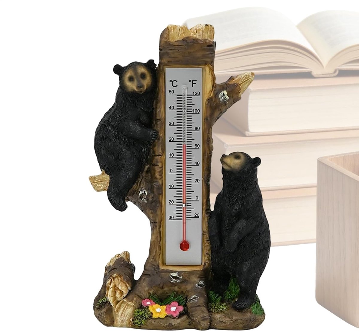 Temperatuurmeter Beren - Dubbele Schaal - Buiten Lezen - Weerbestendig Hars - 27cm Lengte - Uniek