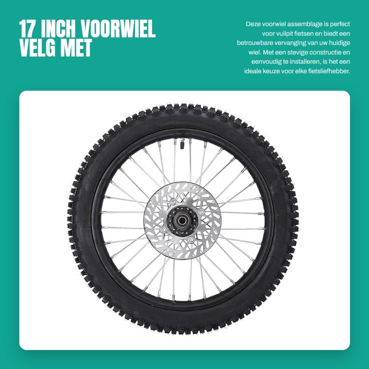 Dailygoods- Voorwiel 17 Inch - Bandmontage - Roestvrij Staal Rubber - 70/100-17 2,75-17 - 12mm As - 190mm Remrotor - Motorband