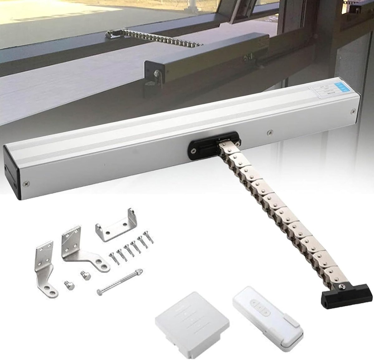 Automatische Raamopener - Dakraam Openen - Ventilatie Verbeteren - Afstandsbediening Bediening - Verstelbare Slag - Zilver