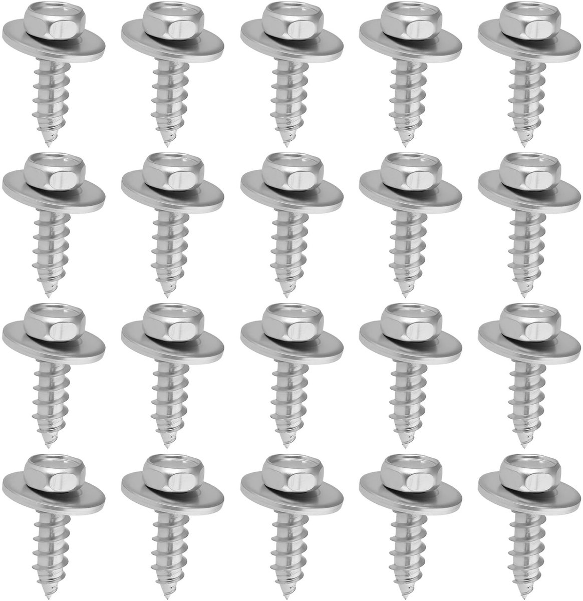 Dailygoods- Zelftappende Schroeven 20 Stuks - Vervangingsschroeven - Metaal - Diameter 6,3x19mm - Compatibel met VW - Zilver