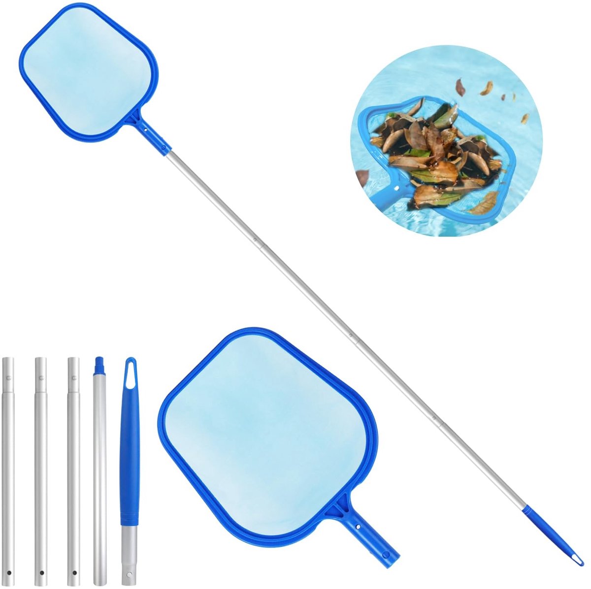 Dailygoods- Zwembadschepnet 145 cm - Zwembadreinigingsset - Telescoopstang 1,14 m - Fijnmazig - Robuust - Hoogwaardig PP-kunststof - Zwembadreiniger
