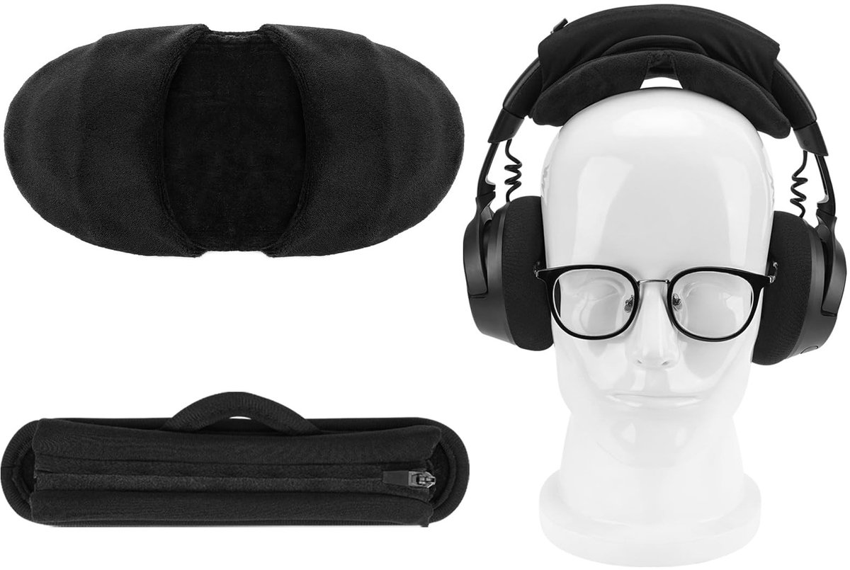 Dailygoods - Geekria set hoofdbandhoes en pad met klittenband (past op hoofdbanden van 2,5–3,5 cm), compatibel met Bose QC 45, QC 35 II, Beats Studio Pro, Sony WH-1000XM6, 1000XM5, ATH-M50x (Velours/Zwart)