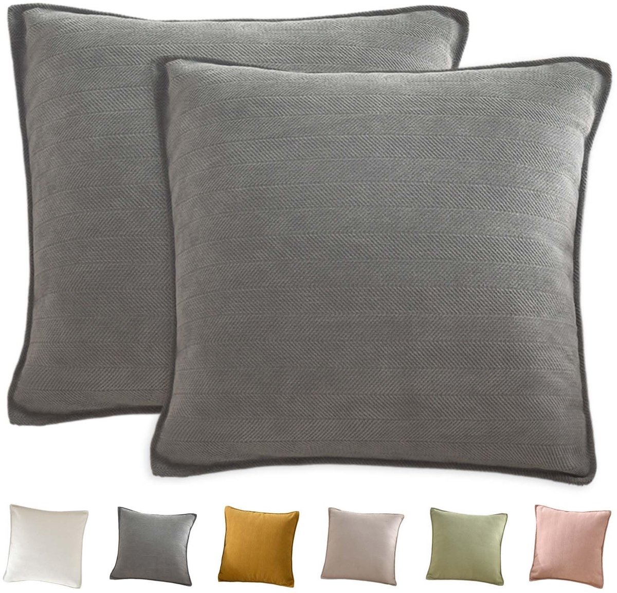 Dailygoods - Decoratieve kussenhoezen set van 2, 45 x 45 cm, zachte chenille effen bank kussenslopen, kussenslopen voor decor, vierkante kussenslopen voor slaapbank woonkamer, woondecoratie (olifantengrijs)