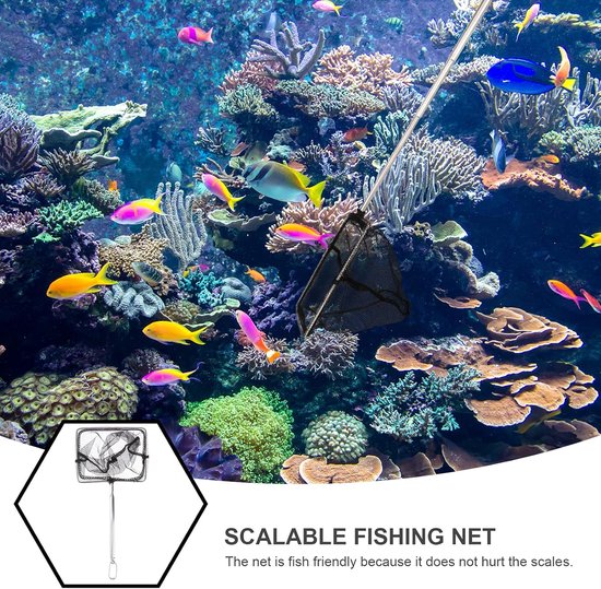 Visnet Set - Schepnetten Vissen - Aquarium Schoonmaken - Uitschuifbare Handgrepen - 3 Stuks - Zilver — afbeelding 5