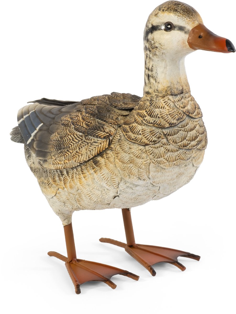 Moritz Decoratieve Eend Beige-Bruin 33 cm – Wilde Eend Tuinbeeld van Metaal Handbeschilderd Natuurgetrouw – Tuindecoratie Dierfiguur in Landelijke Stijl Vintage voor Tuin Vijver Terras Balkon Woonkamer en Entree – Eend