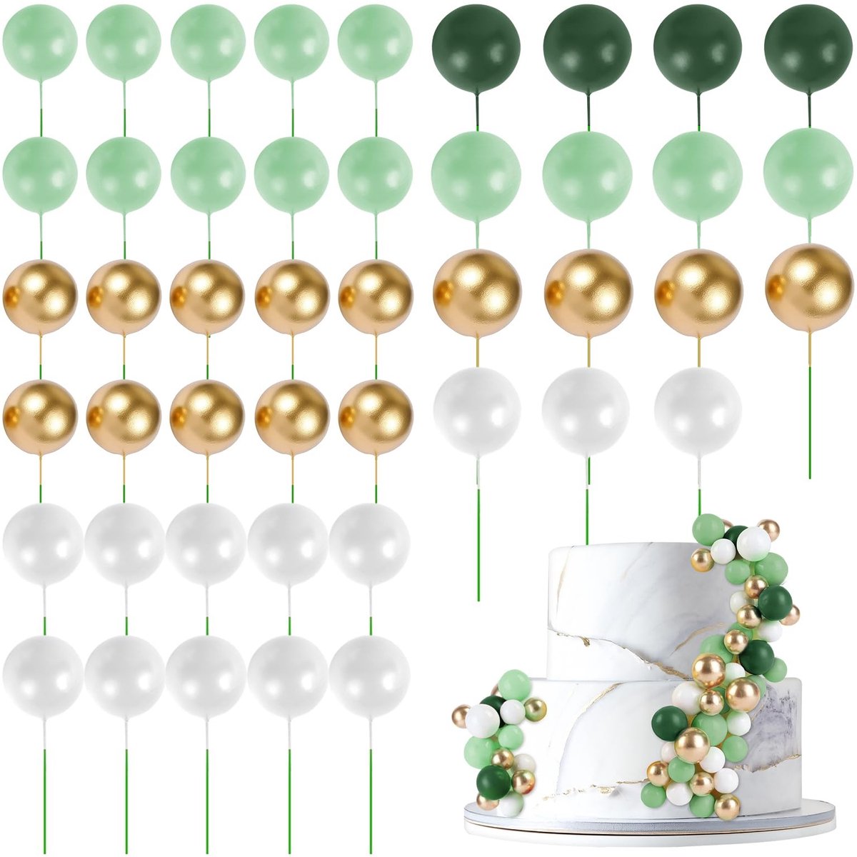 Dailygoods - URAQT 45 stuks bal taarttopper decoraties, parel balvormige taartinzet, mini ballonnen cupcaketoppers stokjes, kleurrijke ballonnen taartdecoraties voor verjaardagsfeestjes bruiloften, roze