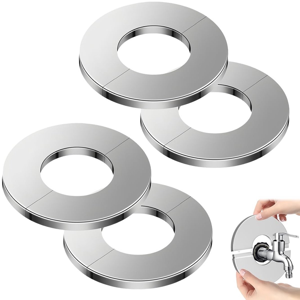Dailygoods- Kraanrozetten 17 mm - 4 Stuks - Hoog Gat - Buisbescherming - Waterkraan - Roestvrij Staal - Slim Design - Radiatorafdekking