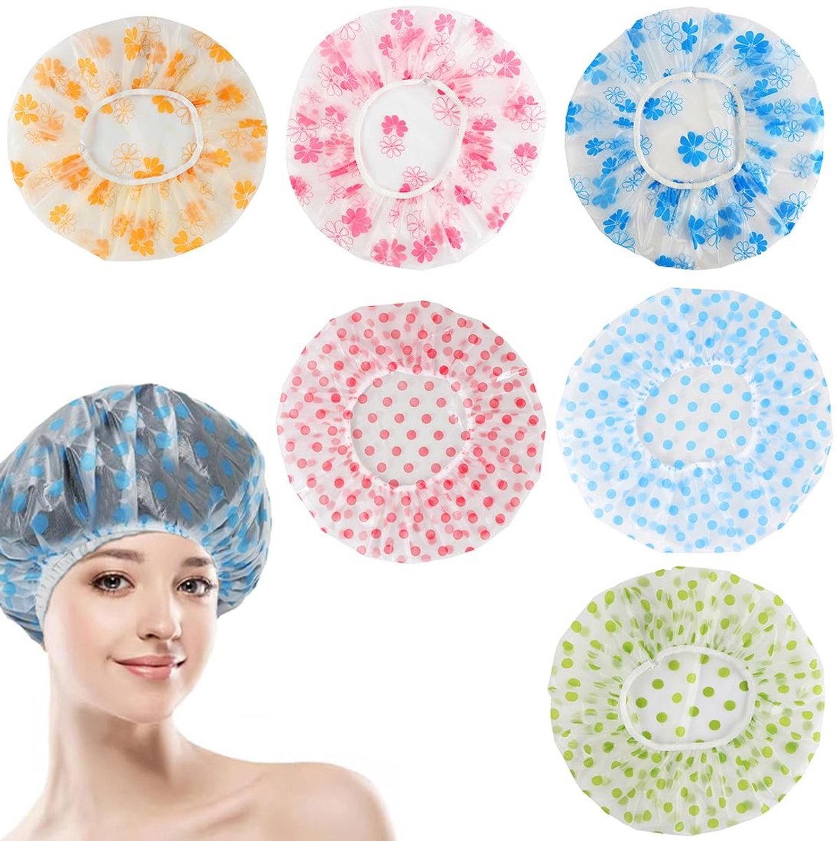 Dailygoods- Douchemuts Waterdicht - 6 Stuks - Elastische Douchemuts - Herbruikbare Kunststof - Douchemuts voor Dames - 28 cm - Douchekap