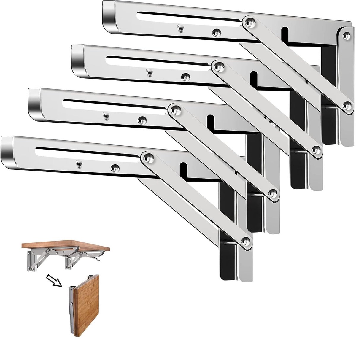 Dailygoods- Plankbeugels Zwaar Belastbaar - Opvouwbare Plankdragers - Roestvrij Staal - Wandgemonteerde Beugels - 4 Stuks - 45 cm - Planksteunen