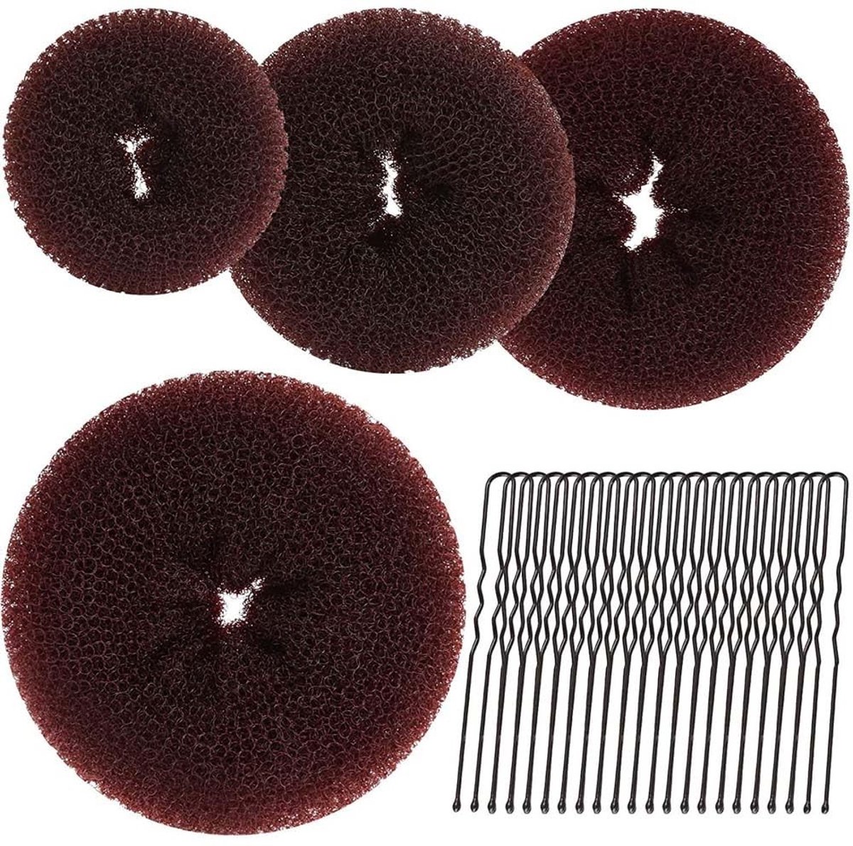 Dailygoods- Haardonut Set van 4 - Haarknotvormer - Knotrol - Haarspelden - DIY Chignon - Nylon Materiaal, 6 cm Diameter - Knotmaker