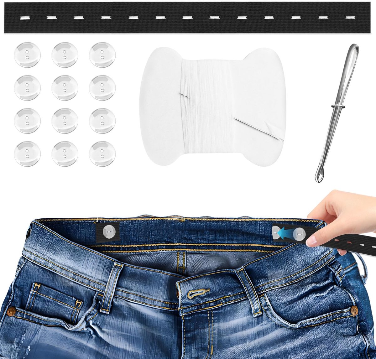 Dailygoods- Tailleband Elastisch - Tailleband Verlengers - Verstelbare Tailleband - 6 Stuks - Zwart - Eenvoudig te Gebruiken - Broekverlenger