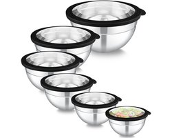Dailygoods - Homikit 6-delig roerschaalset, roestvrijstalen schaal slakom met transparant deksel voor serveren, koken, bakken, schaalset 4,5 l/2,8 l/2,5 l/1,6 l/1,2 l/0,7 l, stapelbaar & vaatwasmachinebestendig