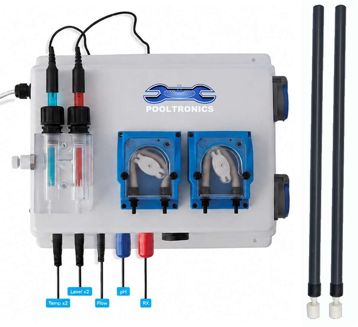 POOLTRONICS PRO Automatisch pH & Chloor Doseersysteem en temperatuur meting Zwembad met Wifi – Zwembad Waterbehandeling – pH Redox Controller – Automatische Dosering – Voorgemonteerd Met Flow Switch / Level Switch