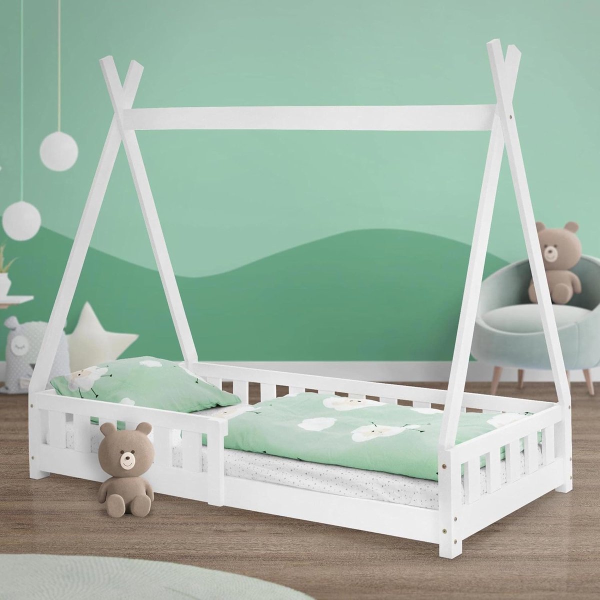Kinderbed Tipi - Huisbed Speelhuis - Spelen en Slapen - Massief Grenen Hout - 80x160 cm - Wit