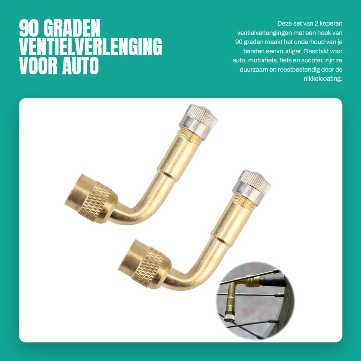 Dailygoods- Hoekventielverlenging 90 Graden - Koperen Ventieladapter