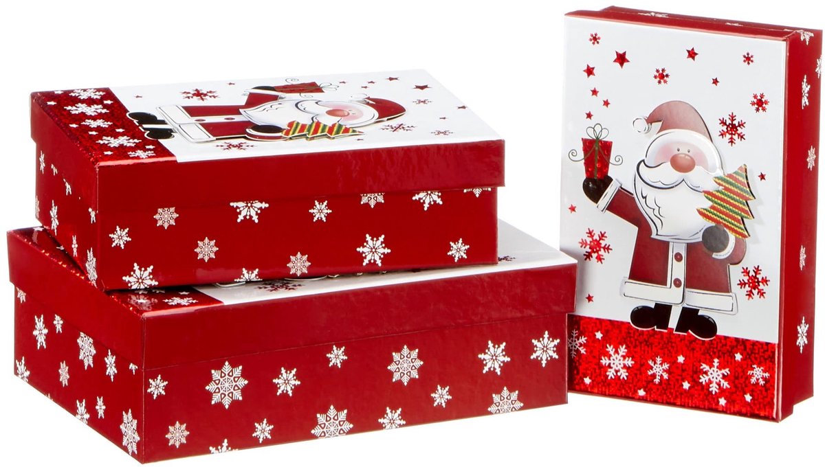 Dailygoods- Cadeaudozen met deksel - 3-delige set - Geschenkdozen - Cadeauverpakking - 3D-motief (kerstman) - Perfect voor Kerstmis
