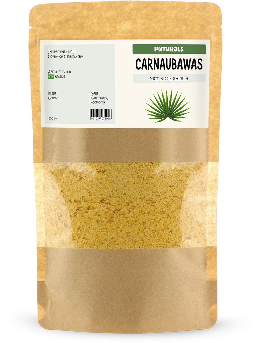 Puturals Carnauba Wax 100% Natuurlijk - 250gr - Hypoallergeen en Vegan - Alternatief voor Bijenwas - Carnauba Wax voor Cosmetica en DIY toepassingen
