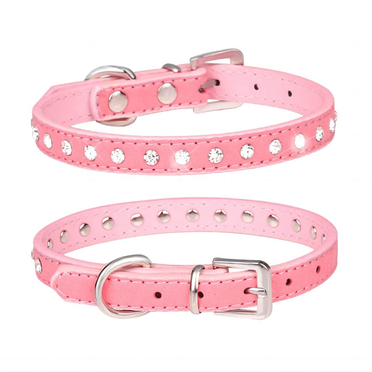 Dailygoods- Halsband Strass - PU Lederen Hondenhalsband - Suède Kattenhalsband - Diamanthalsband - Geschikt voor Katten/Kleine Honden - Comfortabel - Dierenhalsband
