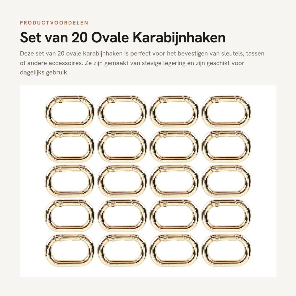 Dailygoods- Karabijnhaken 20 Stuks - Ovale Veergesp - Sleutelhangersluiting - Metalen Sleutelring - Klimgesp - Hoogwaardige Afwerking - Sleutelhanger