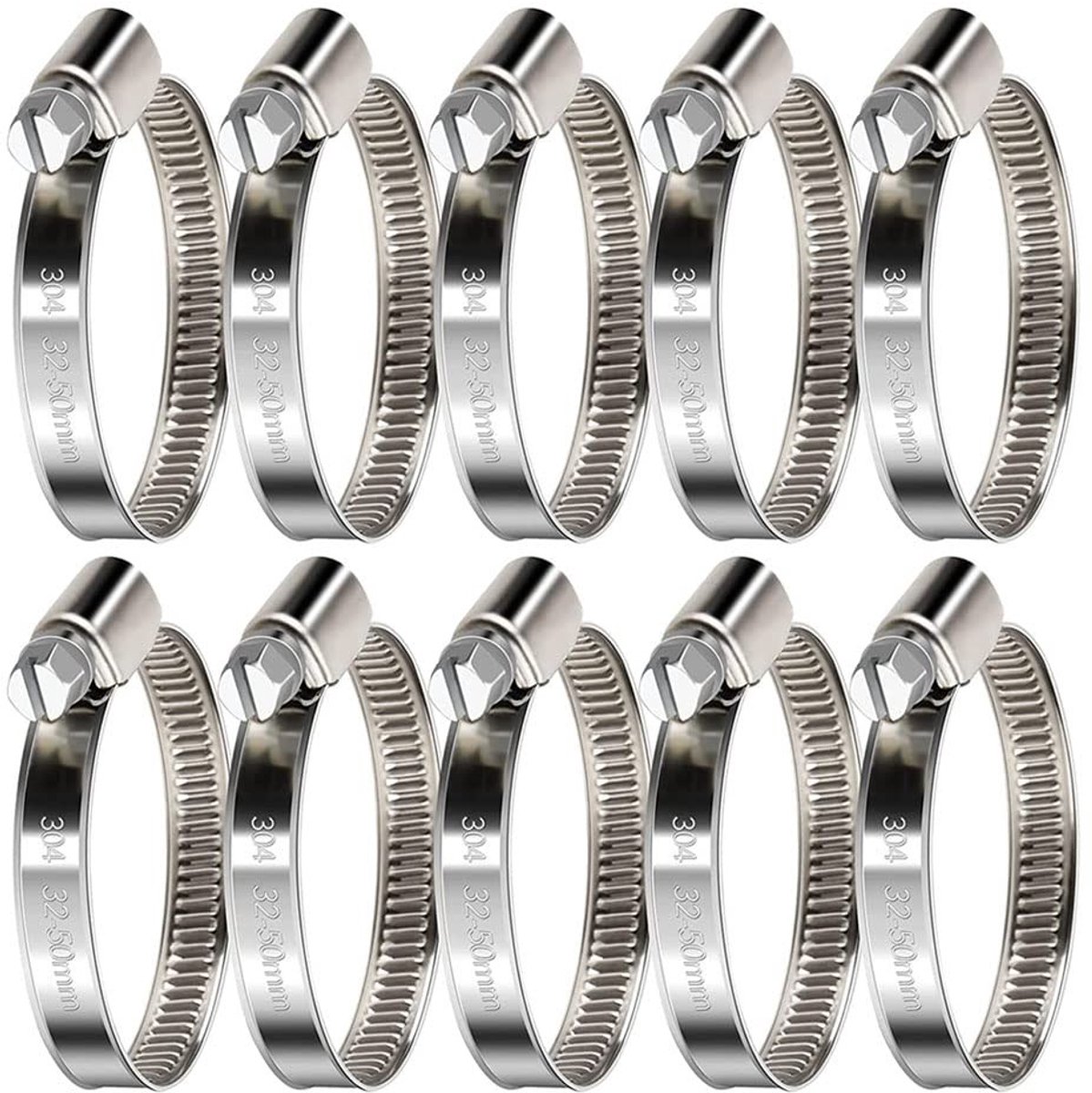 Dailygoods- Slangklemmen 10 stuks 32-50 mm - RVS slangklemmen - Corrosie- en roestbestendig - Water- en oliebestendig - Verstelbaar - Hoogwaardig 304 roestvrij staal - Slangklem