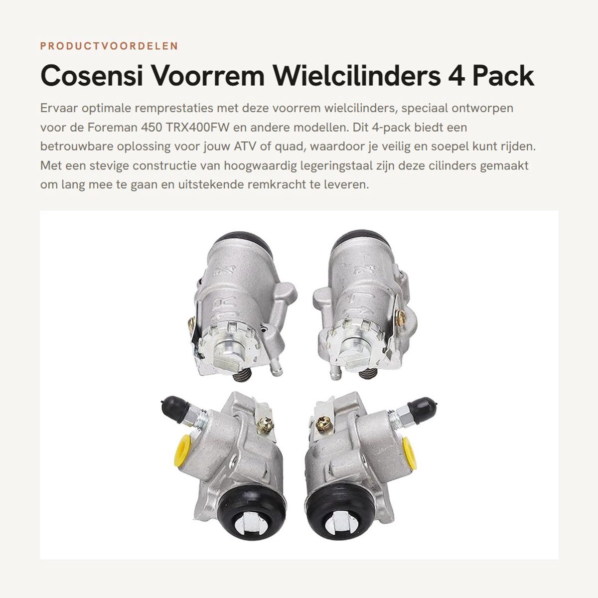 Dailygoods- Remcilinders Set van 4 - Voorzijde Remcilinders - Geschikt voor Foreman 450 TRX400FW/TRX450ES/TRX450FE - Roestvrij Staal - OE nummers 45350 HN5 N01, 45370 HN5 N01 - Remdelen