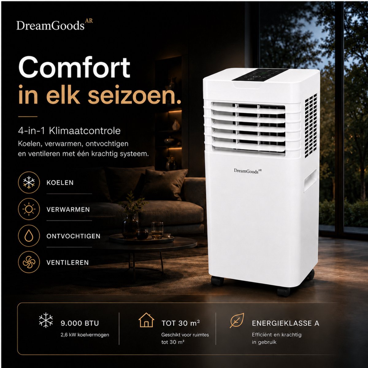 DreamGoods Mobiele Airco 9000 BTU 4-in-1 Airconditioner - afbeelding 3