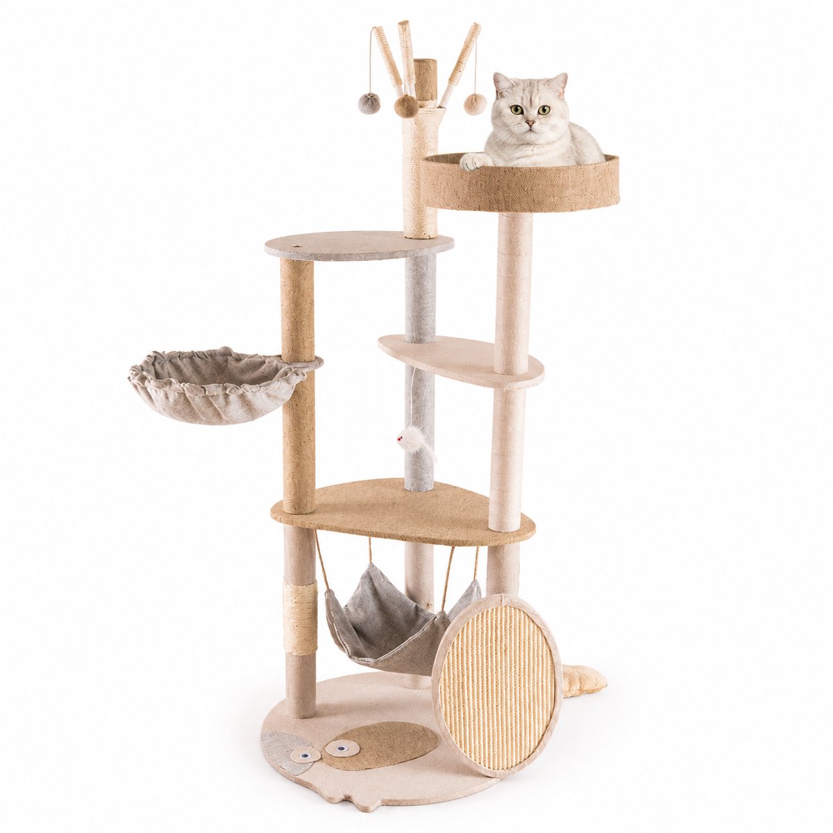 Gloovon® - Krabpaal voor katten - Kattenboom - 53 x 50 x 145 CM - Sisal - Kattenklimpaal met meerdere niveaus - Krabpalen - Kattenhuis - Hout